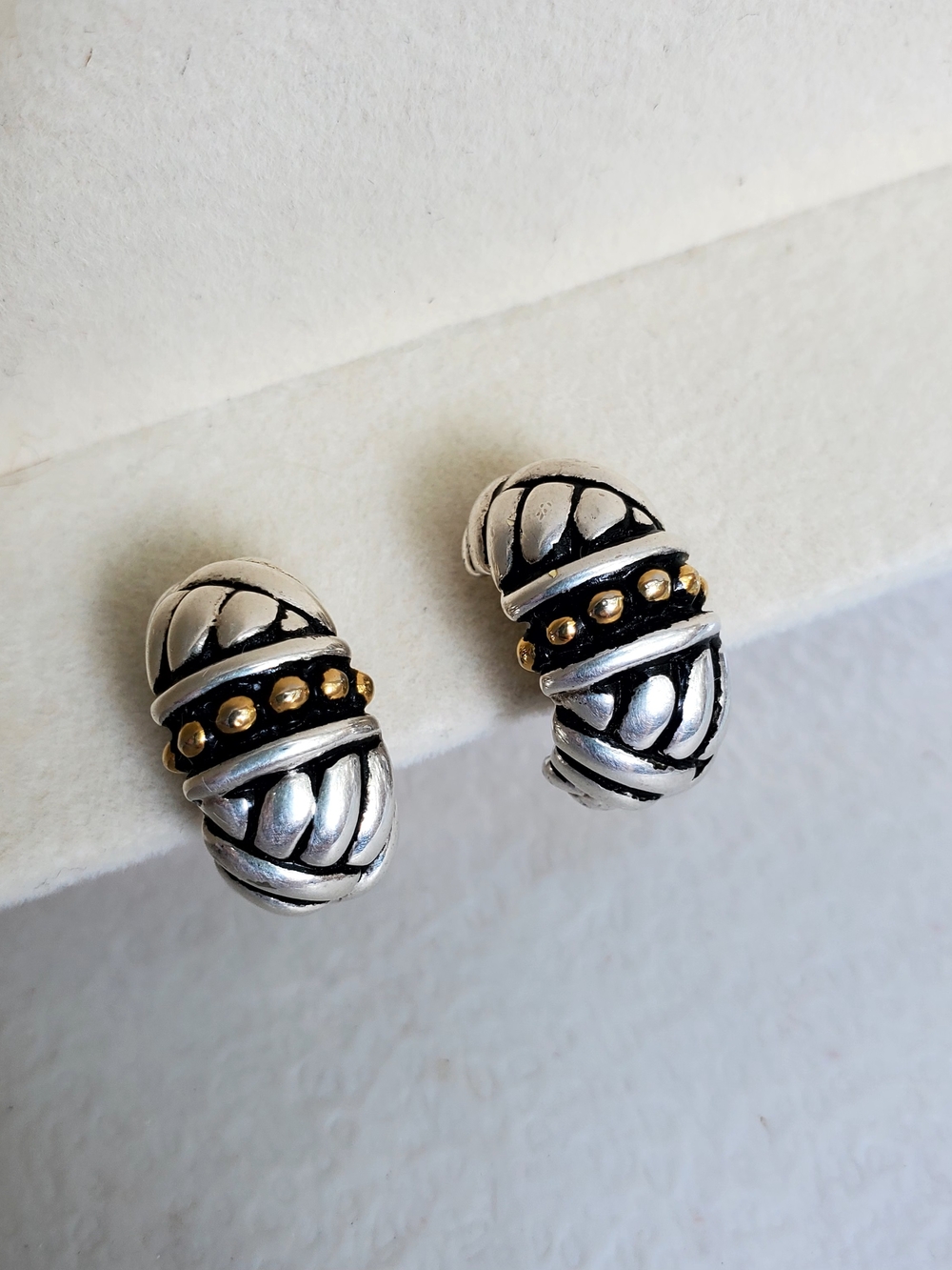 Two-Tone Silver and Gold Dome Clip-on Earrings